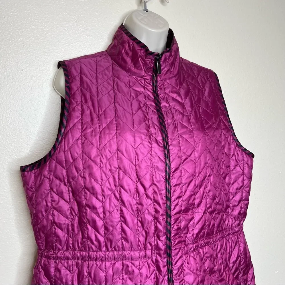 Chicos Zenergy Reversible Quilted Vest Berry Black Stripe Women Large Sleeveless